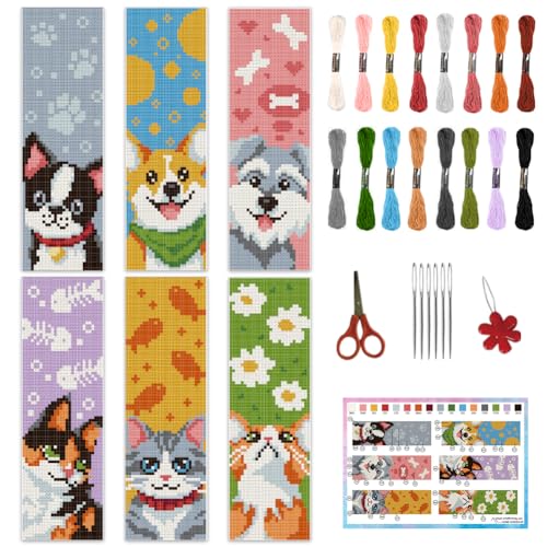 INFUNLY 6 x Kreuzstich Lesezeichen Set Mit Hunden Und Katzen Für Anfänger 8.66" x 3.15" Tiere Gestempeltes Stick Lesezeichen Set Haustier Nadelspitze Lesezeichen Set Mit Anleitung Für Buchliebhaber Le INFUNLY 6 x Kreuzstich Lesezeichen Set Mit Hunden Und Katzen Für Anfänger 8.66" x 3.15" Tiere Gestempeltes Stick Lesezeichen Set Haustier Nadelspitze Lesezeichen Set Mit Anleitung Für Buchliebhaber Le von INFUNLY