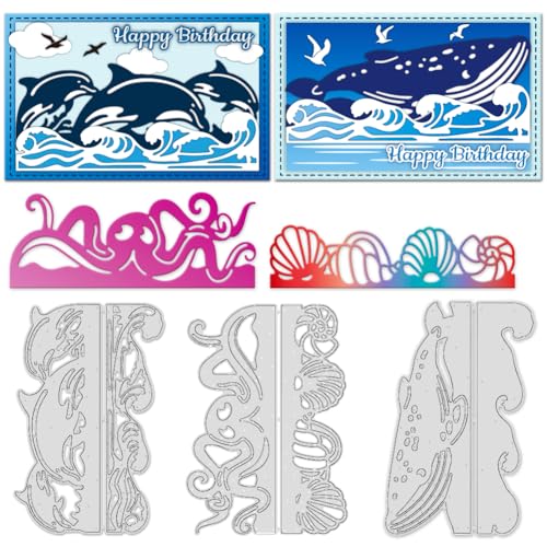 INFUNLY 6 x Meerestier-Bordür-Stanzformen für Kartenherstellung, Wale, Wellen, Oktopus-Rahmen, Metall-Stanzformen, Ozean-Tiere, Prägeschablone für DIY, Scrapbooking, Basteln, Fotoalbum INFUNLY 6 x Meerestier-Bordür-Stanzformen für Kartenherstellung, Wale, Wellen, Oktopus-Rahmen, Metall-Stanzformen, Ozean-Tiere, Prägeschablone für DIY, Scrapbooking, Basteln, Fotoalbum von INFUNLY