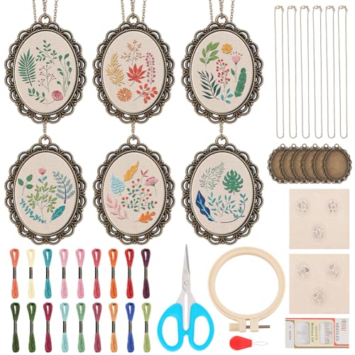 INFUNLY 6er DIY Pflanzen Stickset für Halsketten - Erwachsene & Anfänger - Blatt Kreuzstich Sets mit Anleitung - Geschenk für Frauen INFUNLY 6er DIY Pflanzen Stickset für Halsketten - Erwachsene & Anfänger - Blatt Kreuzstich Sets mit Anleitung - Geschenk für Frauen von INFUNLY