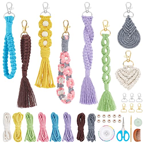 INFUNLY 8 Set DIY Makramee Armband Schlüsselanhänger Kits für Erwachsene Bunte Makramee Kordel Knotting Kit Boho Mini Makramee Quaste Schlüsselanhänger mit Anleitung + Video für Auto Schlüssel von INFUNLY