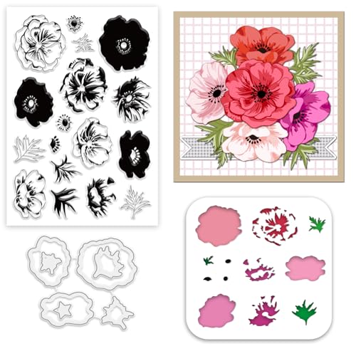 INFUNLY Anemone Clear Stamps and Dies Set Anemone Flowers Painting Stencils Layered Flowers Stamps and Cutting Dies Leaves Silicone Stamp Anemone Wall Stencils for DIY Craft Scrapbooking Home Decor INFUNLY Anemone Clear Stamps and Dies Set Anemone Flowers Painting Stencils Layered Flowers Stamps and Cutting Dies Leaves Silicone Stamp Anemone Wall Stencils for DIY Craft Scrapbooking Home Decor von INFUNLY