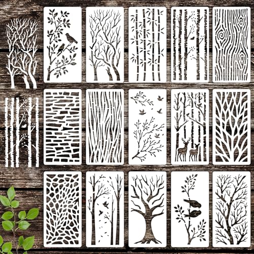 INFUNLY Baum-Wandschablonen zum Malen, 9,9 x 19,8 cm, wiederverwendbare Zweige, Wandschablonen, Vogelstruktur, Malschablone, kleine Wände, Vorlagen für Kartenherstellung, Zement, Holz, Möbel von INFUNLY