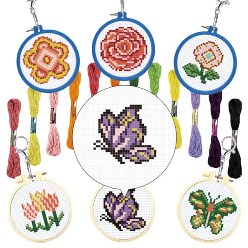 INFUNLY Blumen-Stickset, Anfänger-Stickset Mit Anleitung, 3 Stränge, Reifen Und Farbfäden, Stickerei-Kreuzstich-Übungssets Mit Muster, Lustiges Bastelhobby Für Erwachsene von INFUNLY