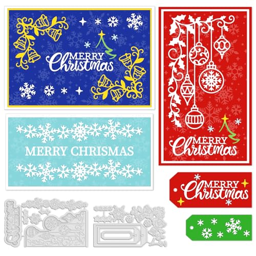 INFUNLY Weihnachts-Stanzschablonen-Set – Metall-Stanzformen mit Glöckchen-Motiv, Aufschrift "Merry Christmas", Schneeflocke, lange Kante für Kartenherstellung, Basteln, DIY-Dekoration INFUNLY Weihnachts-Stanzschablonen-Set – Metall-Stanzformen mit Glöckchen-Motiv, Aufschrift "Merry Christmas", Schneeflocke, lange Kante für Kartenherstellung, Basteln, DIY-Dekoration von INFUNLY