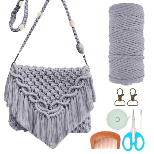 INFUNLY Grau Blau DIY Makramee Tasche Sets für Anfänger Boho Makramee Cord Schultertasche Set mit Anleitung und Video Handmade Makramee Tasche Kit für Frauen Urlaub Strand Dekor von INFUNLY