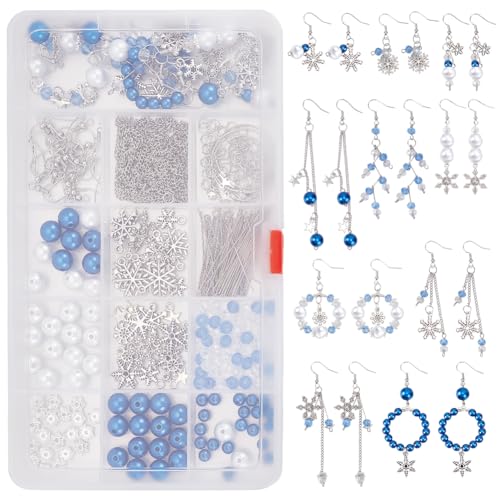 INFUNLY DIY Set Zum Basteln Von Winter Ohrringen - Blaues Set Mit Schneeflocken Und Kristallklaren Weihnachts Ohrhängern - 10 Paare, 10 Stile Schneeflocken Anhänger Für Frauen Und Erwachsene von INFUNLY
