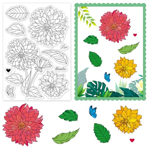 INFUNLY Dahlia Stamp Set Flower Rubber Stamps Zum Basteln von Transparenten Stempeln Kartenherstellungszubehör Für Scrapbooking-Dekoration von INFUNLY