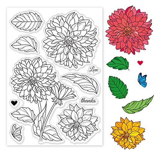INFUNLY Dahlia Stempel-Set Blume Gummistempel zum Basteln Klare Gummistempel Kartenherstellung Zubehör für Scrapbooking Dekoration von INFUNLY