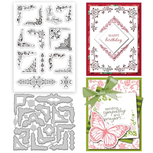 INFUNLY Eckstempel und Stanzformen für Kartenherstellung, Retro-Blume, transparenter Stempel und Stanzform, Spitze, Fliesen, Silikonstempel, Dichtungen, Blumenrand, Prägeschablonen für DIY INFUNLY Eckstempel und Stanzformen für Kartenherstellung, Retro-Blume, transparenter Stempel und Stanzform, Spitze, Fliesen, Silikonstempel, Dichtungen, Blumenrand, Prägeschablonen für DIY von INFUNLY