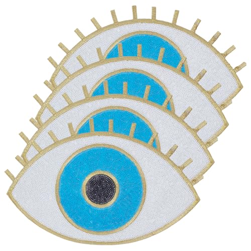 INFUNLY Evil Eye Pailletten-Patches zum Aufbügeln, 14 x 22 cm, zum Aufbügeln, bestickt, für Kleidung, Jeans, Taschen, Jacken, Rucksäcke, Hüte, 4 Stück von INFUNLY