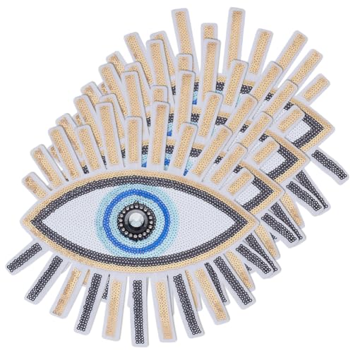 INFUNLY Evil Eye Pailletten-Patches zum Aufbügeln, glitzernd, bestickt, für Kleidung, groß, bestickt, dekorative Applikation mit Quaste, für Jeans, Taschen, Jacken, Rucksäcke, Hüte, 4 Stück von INFUNLY