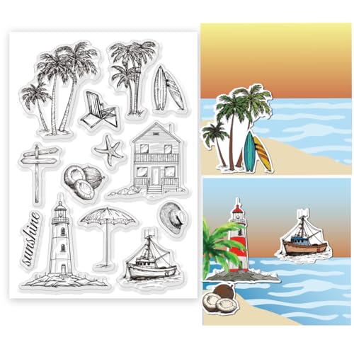 INFUNLY Klarer Stempel Mit Sommer- Und Strandmotiv, Meer, Transparentes Siegel, Ozeanmuster, Gummistempel Zur Kartengestaltung, Kokosnüsse, Bäume, Häuser, Leuchttürme, Boote, Klare Stempel Für Fotoalb INFUNLY Klarer Stempel Mit Sommer- Und Strandmotiv, Meer, Transparentes Siegel, Ozeanmuster, Gummistempel Zur Kartengestaltung, Kokosnüsse, Bäume, Häuser, Leuchttürme, Boote, Klare Stempel Für Fotoalb von INFUNLY