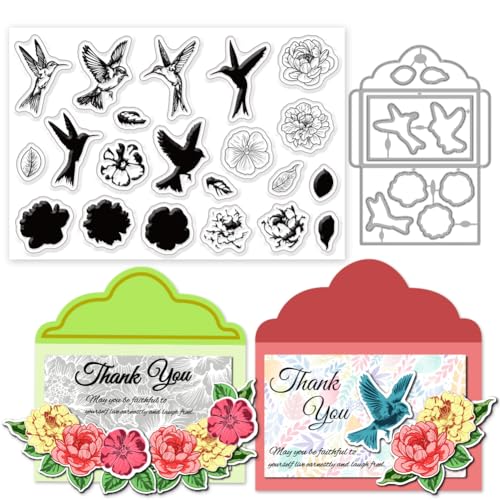 INFUNLY Kolibri-Stempel Und Stanzformen Zum Gestalten von Karten, Pfingstrosen-Blumen, Transparente Stempel, Pfingstrosen-Blumen, Stanzformen, Kolibri-Stanzformen, Geschichtete Blumen, Gummistempel Zu INFUNLY Kolibri-Stempel Und Stanzformen Zum Gestalten von Karten, Pfingstrosen-Blumen, Transparente Stempel, Pfingstrosen-Blumen, Stanzformen, Kolibri-Stanzformen, Geschichtete Blumen, Gummistempel Zu von INFUNLY