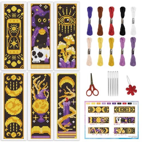 INFUNLY Kreuzstich-Lesezeichen-Set für Erwachsene, Anfänger, Totenköpfe, zum Selbermachen, vorgedruckte Wahrsagung, geprägte Stickerei, Lesezeichen-Set mit Anleitung für Buchliebhaber, Leser INFUNLY Kreuzstich-Lesezeichen-Set für Erwachsene, Anfänger, Totenköpfe, zum Selbermachen, vorgedruckte Wahrsagung, geprägte Stickerei, Lesezeichen-Set mit Anleitung für Buchliebhaber, Leser von INFUNLY