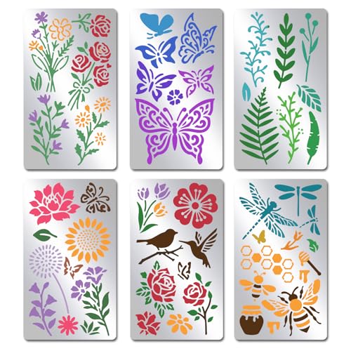 INFUNLY Metallschablonen für Pflanzen, Blumen, Tagebuch, Retro, Insekten, Tagebuch, Schablone, 5,5 x 3,15 cm, Holzschablonen zum Schnitzen, Zeichnen, Gravieren, Scrapbooking, Tagebuch, Basteln, 6 von INFUNLY