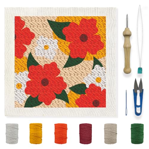 INFUNLY Punch Needle Rahmen Kits Rote Blumen Punch Needle Stickset Mit Mustern 9.4x9.4 Punch Needle Starter Kit Für Anfänger Mit Garn Stoff Festivalgeschenk Heimdekoration INFUNLY Punch Needle Rahmen Kits Rote Blumen Punch Needle Stickset Mit Mustern 9.4x9.4 Punch Needle Starter Kit Für Anfänger Mit Garn Stoff Festivalgeschenk Heimdekoration von INFUNLY
