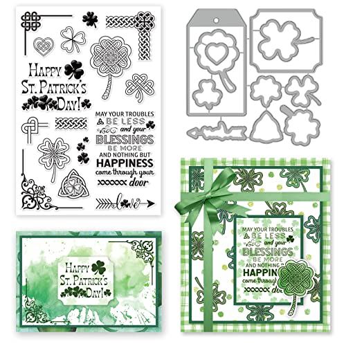 INFUNLY St. Transparenter Stempel Und Stanzform „Patrick Day Clover“ Für Die KartenherstellungEtikettenschneidenSegenswortGummistempelTransparenter Silikonstempel Für DIY-ScrapbookingPapierFotoalbum von INFUNLY