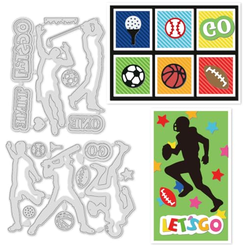 INFUNLY Stanzschablonen-Set mit Sportmotiven, Metall-Stanzformen "Let's Go", für Papierhandwerk, Sportler, Stanzformen für Bastelarbeiten, Scrapbooking, Fußball, Basketball, Schablonen für von INFUNLY