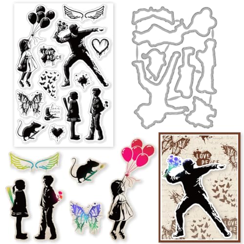 INFUNLY Stempel und Stanzschablonen für Kartenherstellung, Banksy Street Art, klare Stempel, Liebe, Frieden, klare Gummistempel, Rahmen, Stanzformen für DIY, Scrapbooking, Prägung, Album, Dekoration, INFUNLY Stempel und Stanzschablonen für Kartenherstellung, Banksy Street Art, klare Stempel, Liebe, Frieden, klare Gummistempel, Rahmen, Stanzformen für DIY, Scrapbooking, Prägung, Album, Dekoration, von INFUNLY