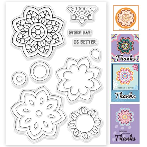 INFUNLY Transparente Blumenstempel von Florale Stempel Für Die Kartenherstellung Inspirierende Wortstempel Runde Transparente Stempel Für Scrapbooking Silikonstempel Basteln Für Fotoalbum von INFUNLY