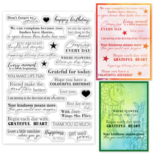 INFUNLY Transparente Stempel Mit Inspirierenden Worten 6.3x4.3" sentimentale Segensworte Muster Gummi Silikon Transparente Siegelstempel Für Urlaubskarten Dekoration DIY Scrapbooking Fotoalbum von INFUNLY
