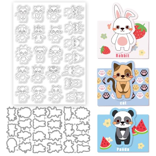 INFUNLY Transparente Stempel Und Stanzformen Mit Tiermotiven Zum Gestalten von Karten. Niedliche Transparente Stempel Mit Tiger Und Löwe. Stanzformen Mit Waldtieren. Stanzformen Mit Affenmotiv. Mehrsc von INFUNLY