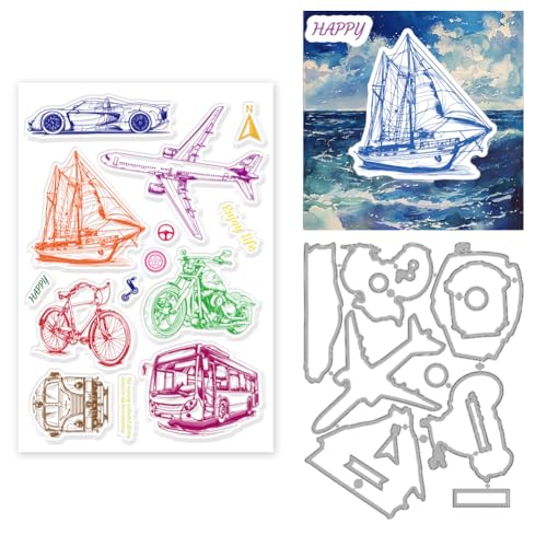 INFUNLY Transport-Stempel Und -Stanzform Zum Basteln von Karten Bunte Auto-Stempel Gummistempel Flugzeug-Silikonstempel Große Reise-Siegelstempel Im A4-Format DIY-Stanzungen Zum Basteln von Karten Scr von INFUNLY