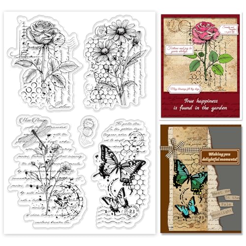 INFUNLY Vintage Blumen Clear Stamps Für DIY 1x2 Retro Rose Clear Silicone Stamp Libelle Gummi Stempel Vintage Schmetterling Transparent Stempel Für Kartenherstellung Dekoration Und Scrapbooking INFUNLY Vintage Blumen Clear Stamps Für DIY 1x2 Retro Rose Clear Silicone Stamp Libelle Gummi Stempel Vintage Schmetterling Transparent Stempel Für Kartenherstellung Dekoration Und Scrapbooking von INFUNLY