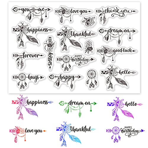 INFUNLY Words Clear Stamps Boho Silikon Stempel Grußkarte Klar Stempel Traumfänger Silikon Stempel Feder Klar Stempel für DIY Karten Herstellung Scrapbooking Geschenk Album Dekor von INFUNLY