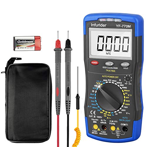 Digital Multimeter INFURIDER YF-770M TRMS 6000 Counts Spannungsprüfer für Messen Spannung/Strom/Widerstand/Kontinuität/Kapazitanz/Dioden/Temperatur mit Mechanischem Schutz von INFURIDER