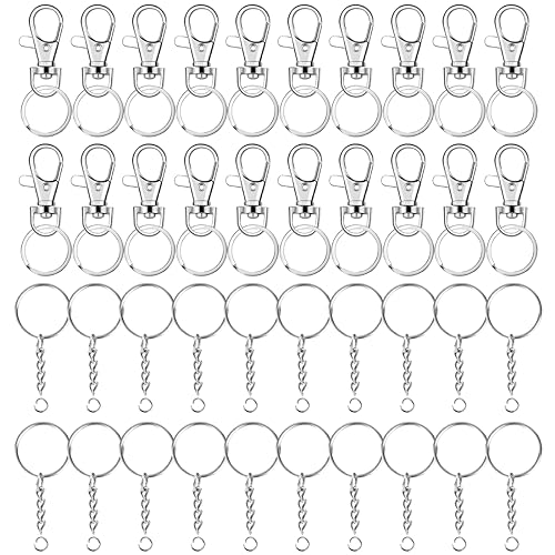 INGJIA 40 Stück Schlüsselanhänger mit Schlüsselring, Abnehmbare Kette Schlüsselanhänger mit Spaltringe für DIY Schlüsselanhänger Schmuck Basteln (Silber) von INGJIA