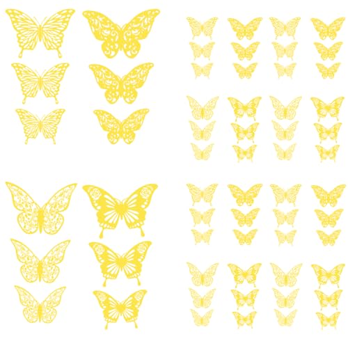INGJIA 48Pcs 3D Lebendige Schmetterling Cupcake Topper Gemischte Stile Hohle Butterfly Tortendeko Hochzeit Jahrestag Baby Shower Geburtstag Party Kuchen Dekoendeko Gold von INGJIA