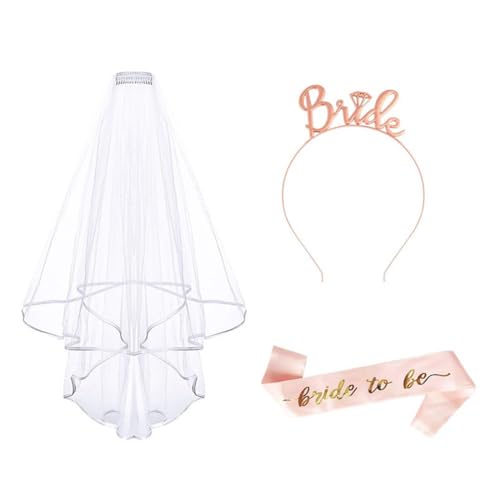 INGJIA Bride to Be Schärpe und Schleier, Frauen Junggesellinnenabschied Accessoires Weiß Braut Schleier Schärpe Rosegold Stirnband Tiara, Hochzeit Fotorequisiten Spiele Zubehör für Bachelorette Party INGJIA Bride to Be Schärpe und Schleier, Frauen Junggesellinnenabschied Accessoires Weiß Braut Schleier Schärpe Rosegold Stirnband Tiara, Hochzeit Fotorequisiten Spiele Zubehör für Bachelorette Party von INGJIA