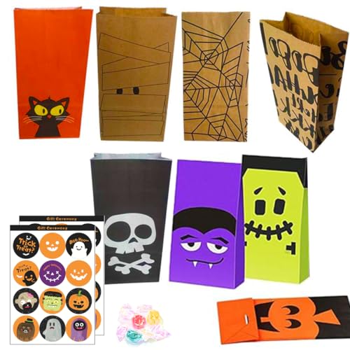 INGJIA Halloween Candy Tüten, Papiertüten, 24 Stück Partytüten Papiertüten Geschenktüten Set Mit Stickern für Kinder Geburtstag, Hochzeit Partym, 18 * 9 * 5.5CM INGJIA Halloween Candy Tüten, Papiertüten, 24 Stück Partytüten Papiertüten Geschenktüten Set Mit Stickern für Kinder Geburtstag, Hochzeit Partym, 18 * 9 * 5.5CM von INGJIA