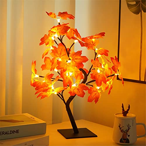2022 Neu 24 LEDs Ahornblatt Baum Licht, 50cm USB Schreibtisch Ahorn-Blätter (Herbst Deko) Baumlicht Warmweiß, Herbst Dekoration Blätter Lichterketten für Thanksgiving, Weihnachten, Innen Deko von INHDBOX