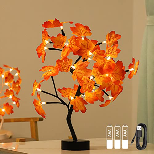 2024 Neu 24 LEDs Ahornblatt Baum Licht, 50cm USB Schreibtisch Ahorn-Blätter (Herbst Deko) Baumlicht Warmweiß, Herbst Dekoration Blätter Lichterketten für Thanksgiving, Weihnachten, Innen Deko von INHDBOX