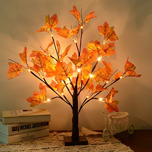 INHDBOX 24 LEDs Ahornblatt Baum Licht, 49cm Schreibtisch Ahorn-Blätter (Herbst Deko) Baumlicht Warmweiß, Herbst Dekoration Blätter Lichterketten für Thanksgiving, Weihnachten, Innen Deko von INHDBOX