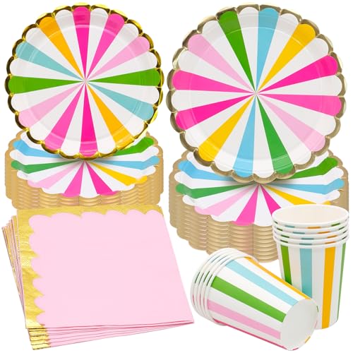 40 Stück Partygeschirr Set Rainbow,Geburtstag Party Geschirr Kit, Enthalten Pappeteller Becher Servietten Pastellfarben,für Kindergeburtstag, Baby Shower,Weihnachten Party Tischdeko(10 Gäste) von inheming