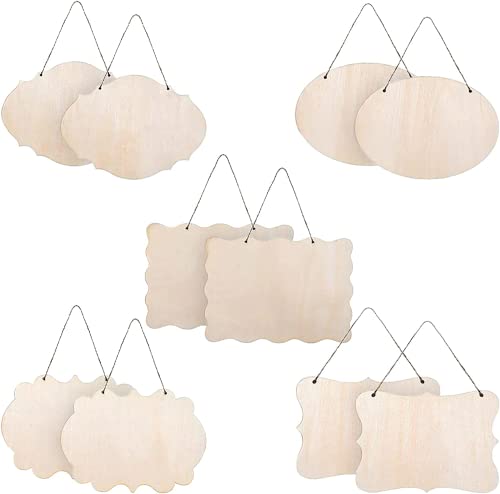 INHEMING 10 Pcs Unfertiges Blanko Holzschild, unfertigen hängenden Holz Zeichen, Blank hängenden dekorativen hölzernen Plaques Banner mit Seilen DIY Home Crafts Supplies von inheming