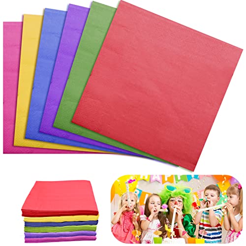 INHEMING 120 Stück Bunte Servietten Regenbogenfarben Papier Party Servietten 2-lagig Farbig Cocktailservietten Getränke Papierservietten, für Kinder Geburtstag Hochzeit Tischdeko - 33x33cm von inheming