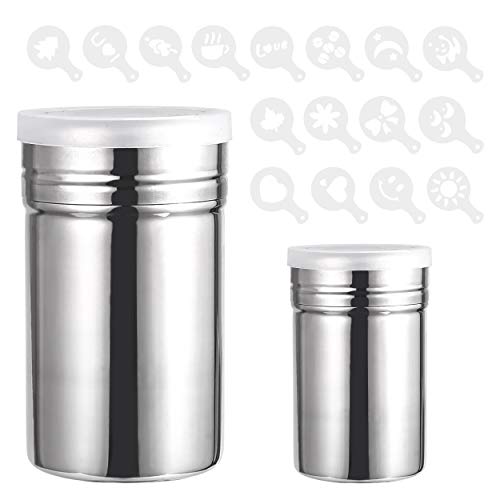 inheming 2 Edelstahl Powder Shakers, Mesh Shaker Pulver Dosen für Kaffee Kakao, mit 16 Stück Druckformen Schablonen inheming 2 Edelstahl Powder Shakers, Mesh Shaker Pulver Dosen für Kaffee Kakao, mit 16 Stück Druckformen Schablonen von inheming