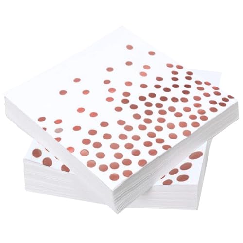 INHEMING 48 Stück Servietten Papier Punkte Rosa Papierservietten Paper Napkins Einwegservietten 2-lagig für Party Geburtstag Hochzeit- Rosegold,33 x 33cm von INHEMING