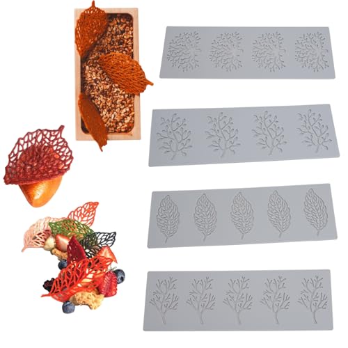 INHEMING 4pcs Silikon Backform Kuchen Deko Form,3D Korallen Zweige und Blätter Spitze Matte Schokolade Formen,Spitze Form Matte Silikonformen, DIY Silikon Kuchen Spitzenform von inheming