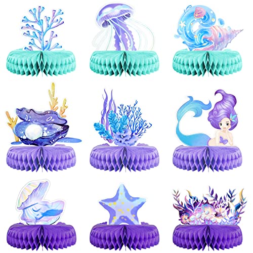 inheming 9 Stück Honeycomb Tischdekoration Meerjungfrau Party Waben Tischdeko Bienenwaben Deko Mittelstücke für Kinder Geburtstag Baby Shower Party von inheming