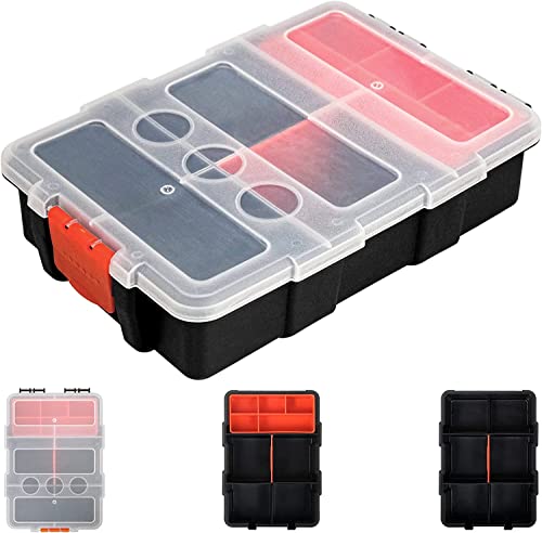 INHEMING Kunststoff Werkzeug Aufbewahrungsbox Werkzeugbox mit Deckel und Abnehmbarem Tablet, Hardware Box, Sortierbox für Schrauben, Muttern, Kleinteile von inheming