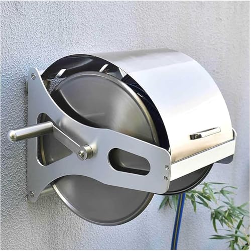 ININOSNP Teleskop-Schlauchwagen Gartenschlauchtrommel aus Edelstahl, Robustes Metall-Wandhalterungs-Lagerregal for Wasserschläuche(Rack+2m Hose) von ININOSNP