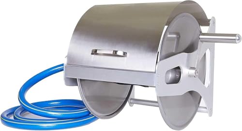 ININOSNP Teleskop-Schlauchwagen Gartenschlauchtrommel aus Edelstahl, an der Wand montierter Aufbewahrungshalter for Gartenschläuche aus Metall(15m) von ININOSNP