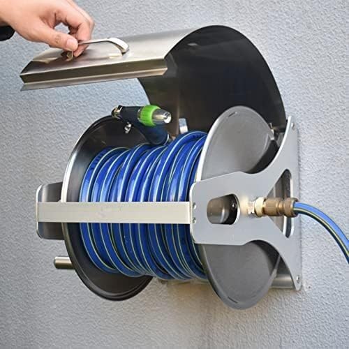 ININOSNP Teleskop-Schlauchwagen Rotierende Gartenschlauchtrommel, Schlauchhalter zur Wand-/Bodenmontage, Drehständer aus Edelstahl for den Außenbereich(Blu,30m Water Pipe Reel Set) von ININOSNP