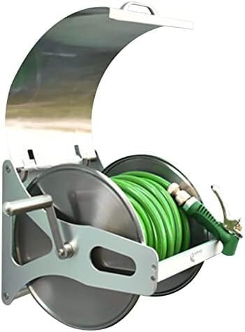 ININOSNP Teleskop-Schlauchwagen Rotierende Gartenschlauchtrommel, Schlauchhalter zur Wand-/Bodenmontage, Drehständer aus Edelstahl for den Außenbereich(Green,20m Water Pipe Reel Set) von ININOSNP