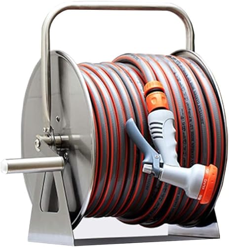 ININOSNP Teleskop-Schlauchwagen Schlauchaufroller aus Edelstahl, Lagerregal for Wasserleitungen aus Edelstahl, Schlauchaufroller for die Autowäsche(15m) von ININOSNP